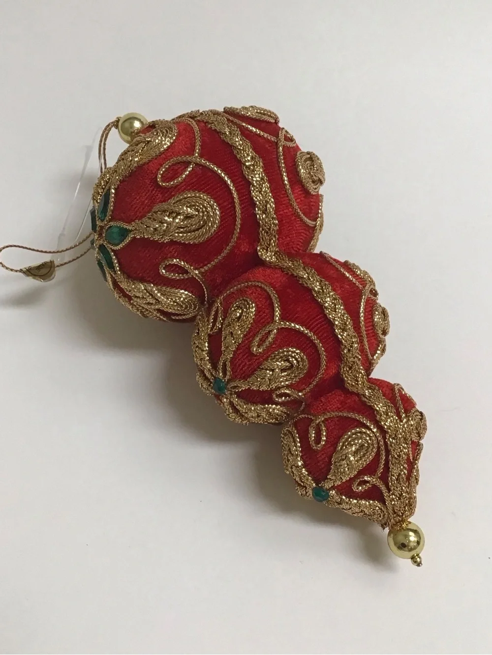 Victorian Look Christmas Tree Ornaments SET OF 3 Red Velvet Gold Trim Boots NEW